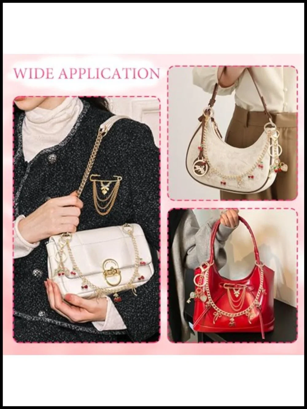 Purse Charms Bag Chains Keychain Brooch Set with Lobster Clasp Alloy Metal